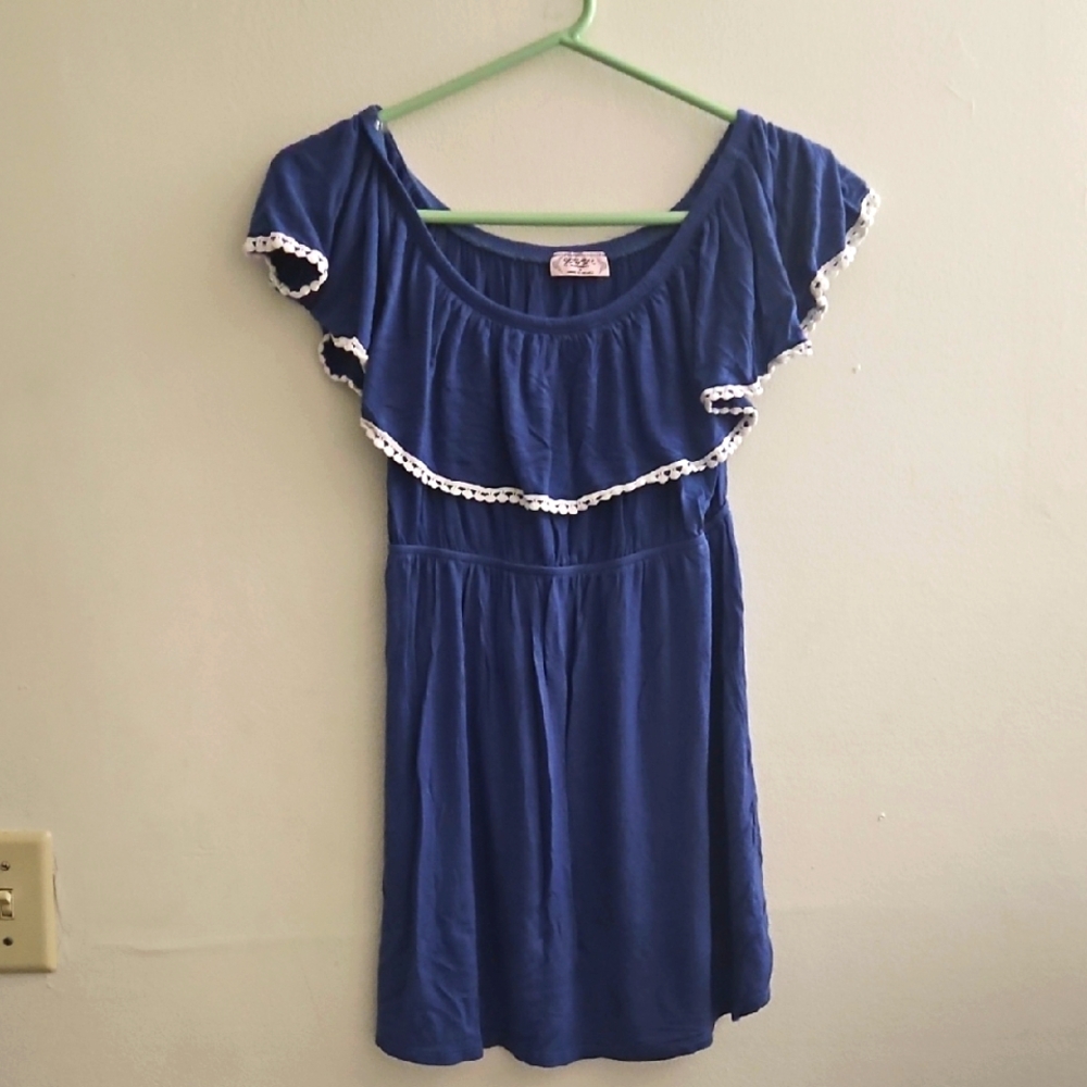Small Gemstone Maternity Blue Dress with White‎ Trim